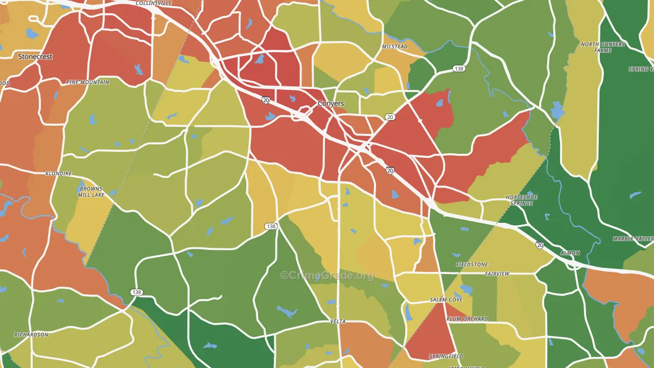 Rockdale County, GA Map of Robbery Rates