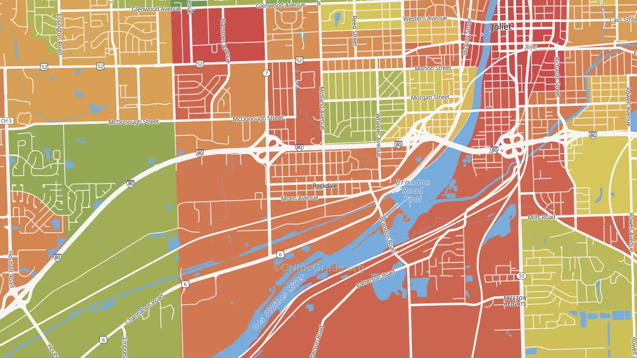 Rockdale, IL Map of Robbery Rates