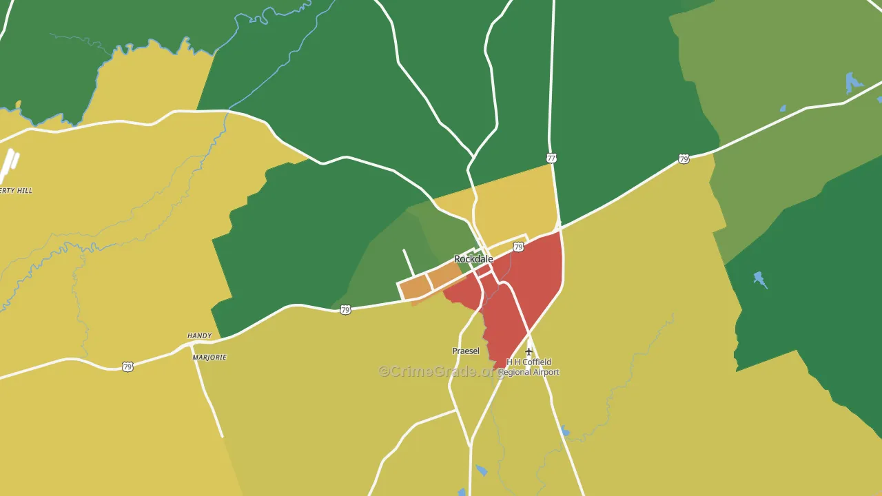 Rockdale, TX Map of Robbery Rates