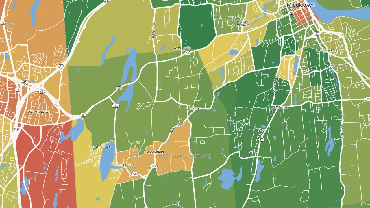 Rockfall, CT Map of Robbery Rates