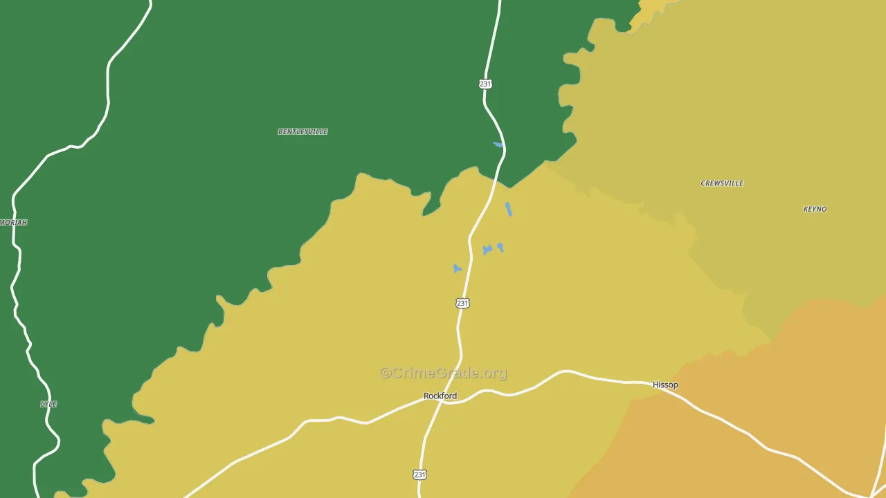 Rockford, AL Map of Robbery Rates