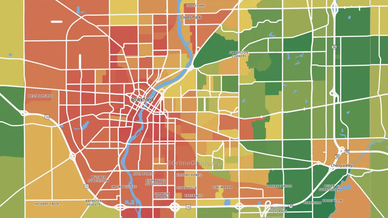 Rockford, IL Map of Robbery Rates