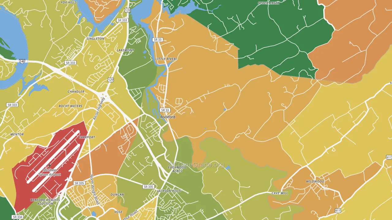 Rockford, TN Map of Robbery Rates