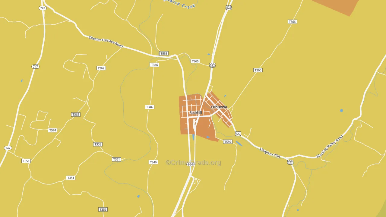 Rockhill, PA Map of Robbery Rates