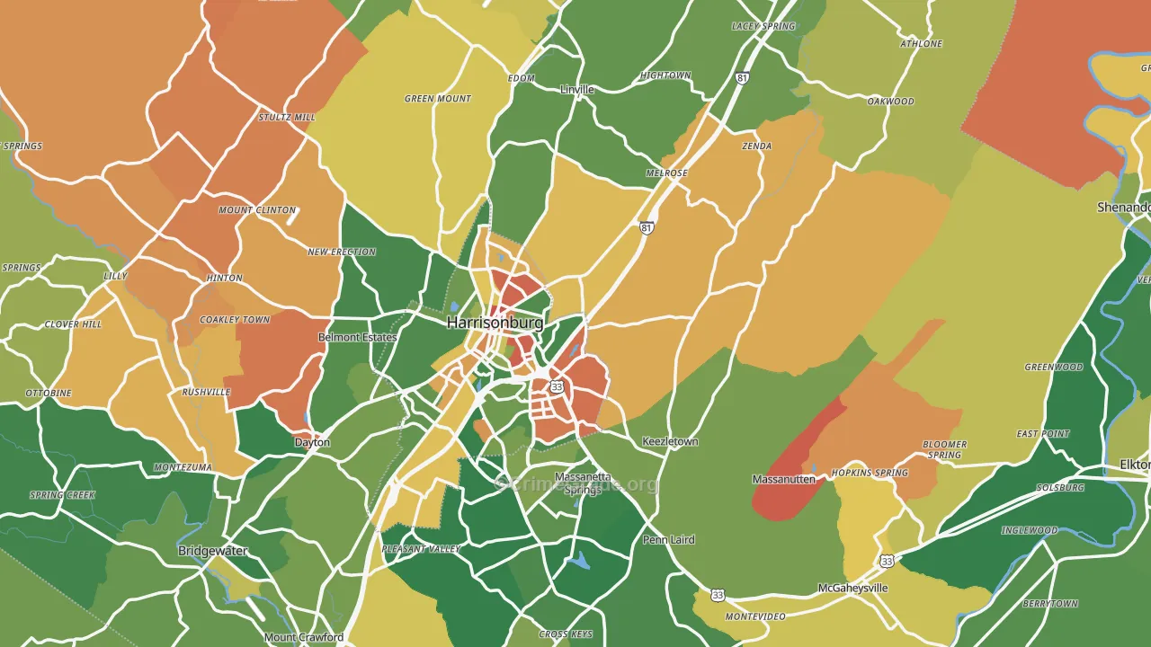 Rockingham County, VA Map of Robbery Rates