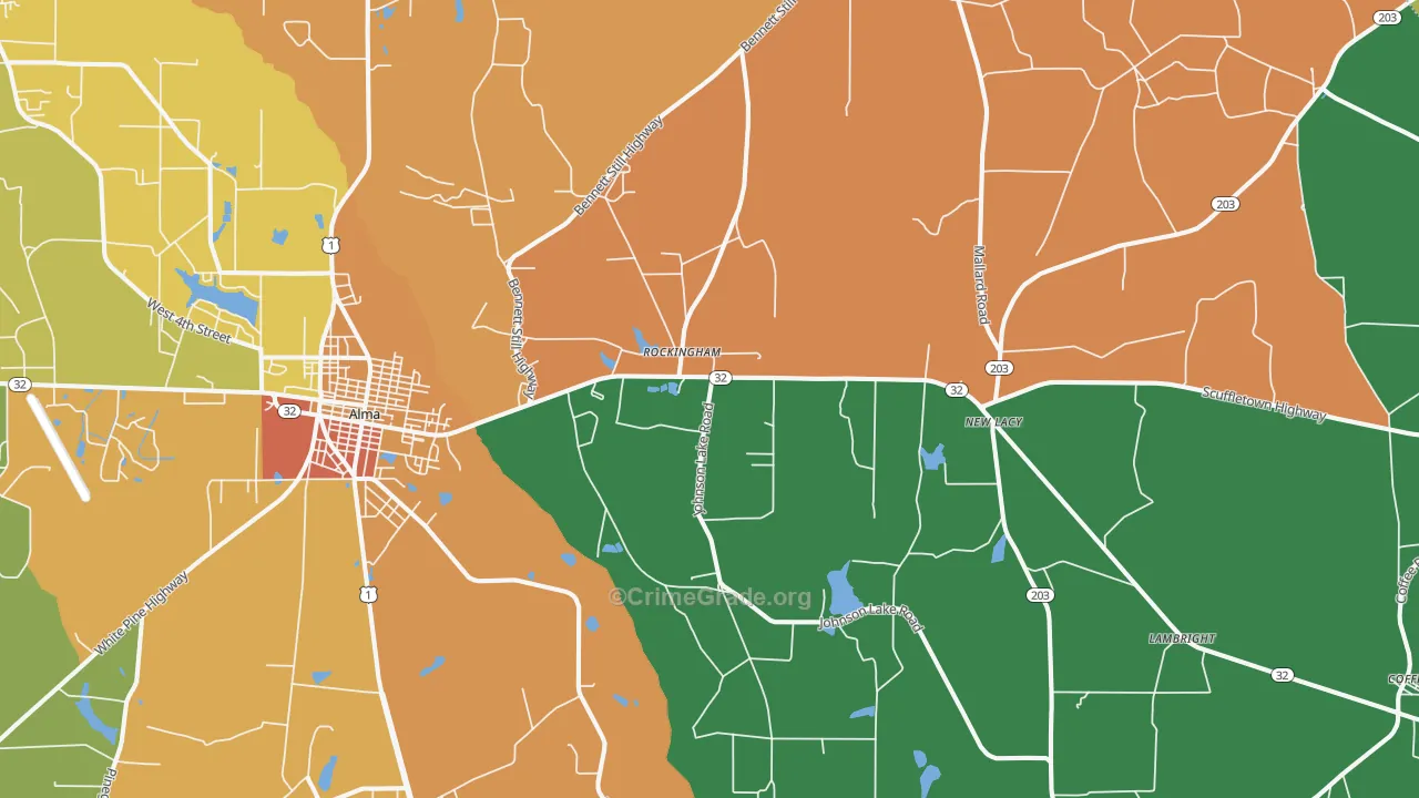 Rockingham, GA Map of Robbery Rates