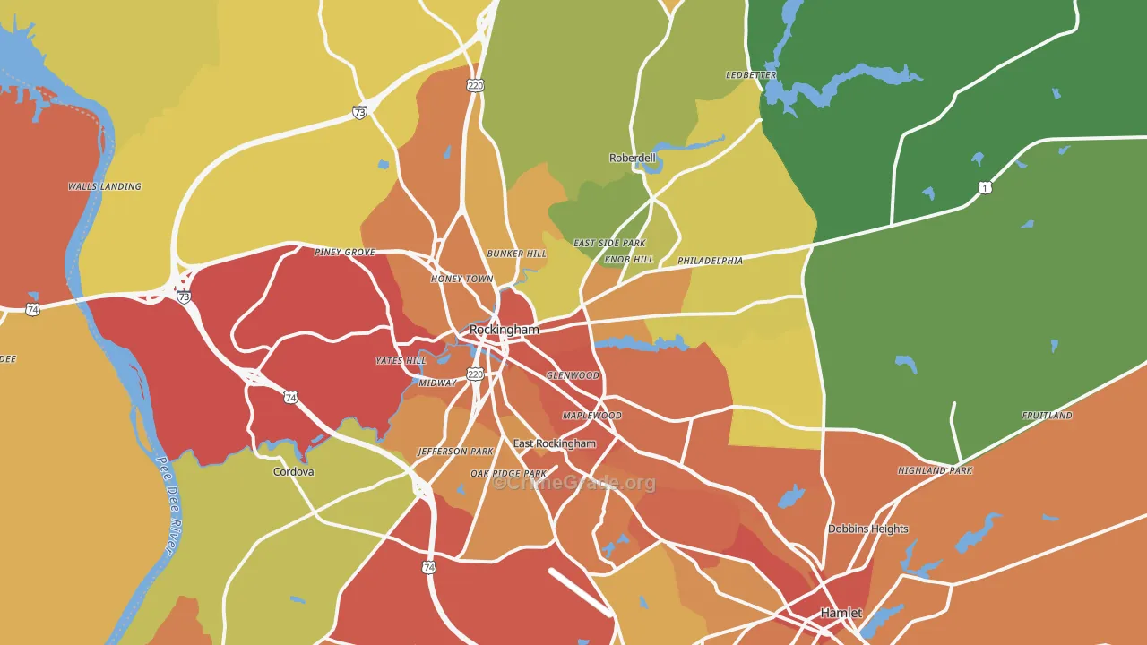 Rockingham, NC Map of Robbery Rates