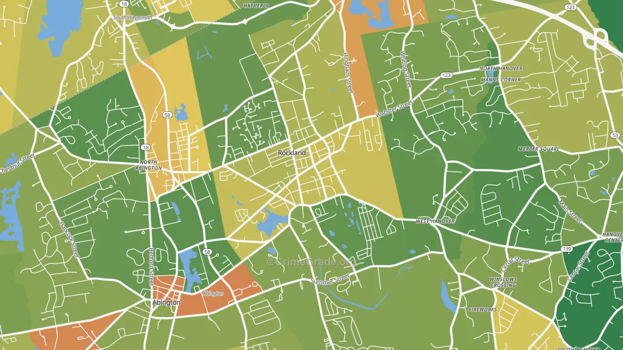 Rockland, MA Map of Robbery Rates