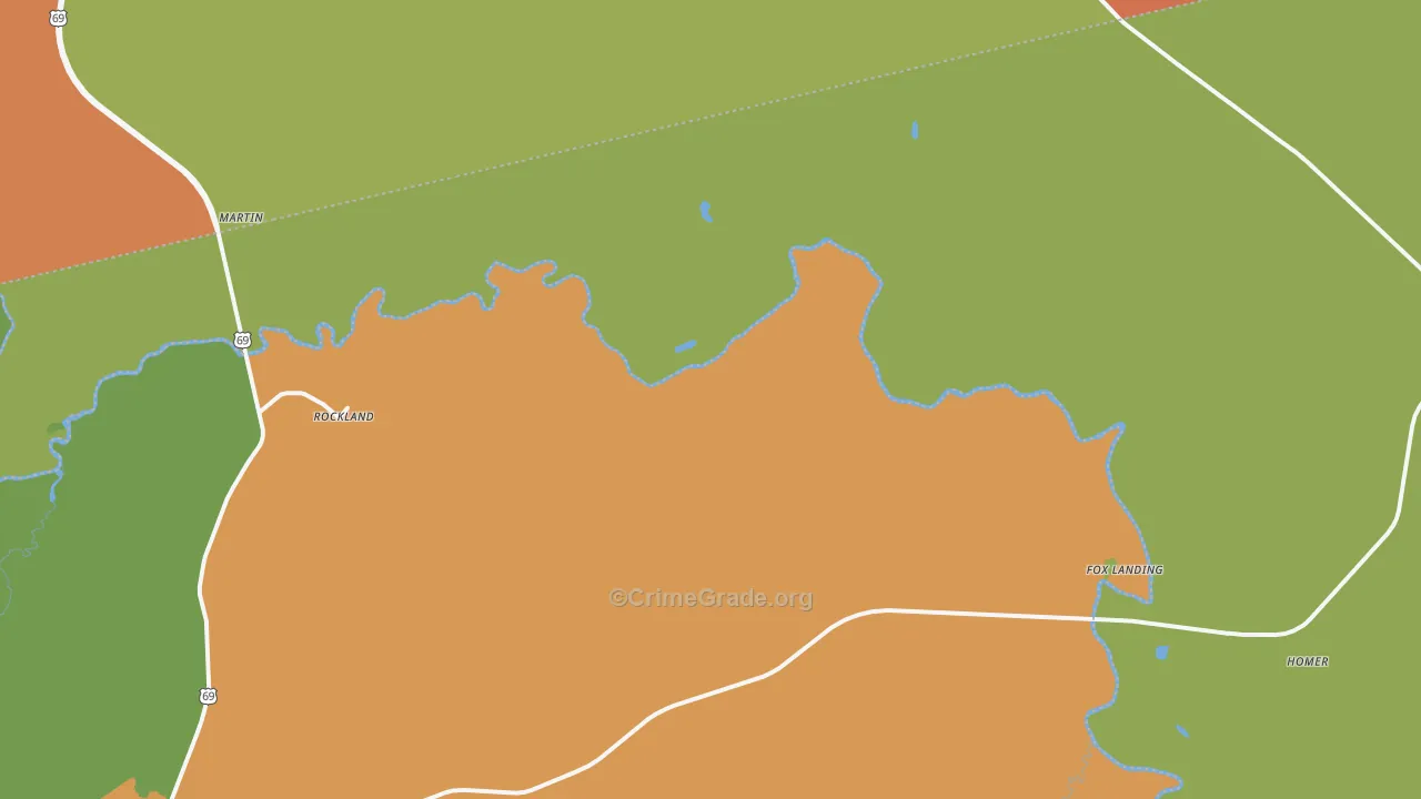 Rockland, TX Map of Robbery Rates