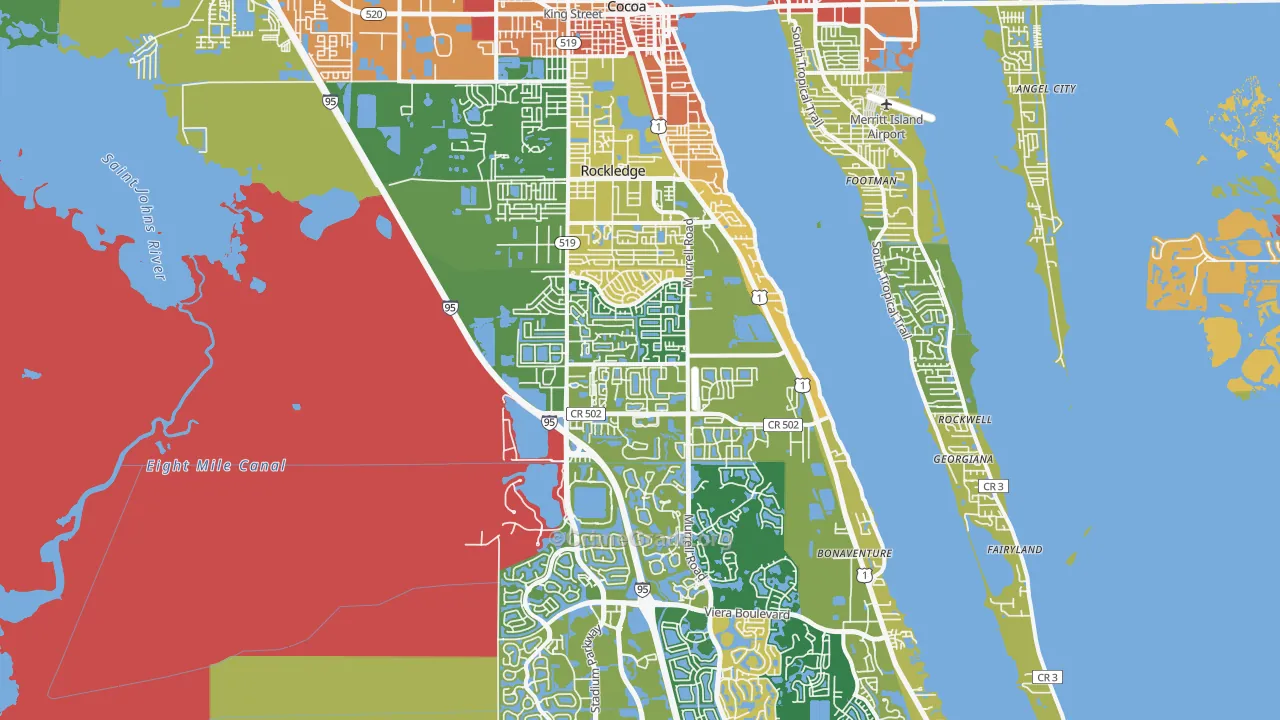 Rockledge, FL Map of Robbery Rates