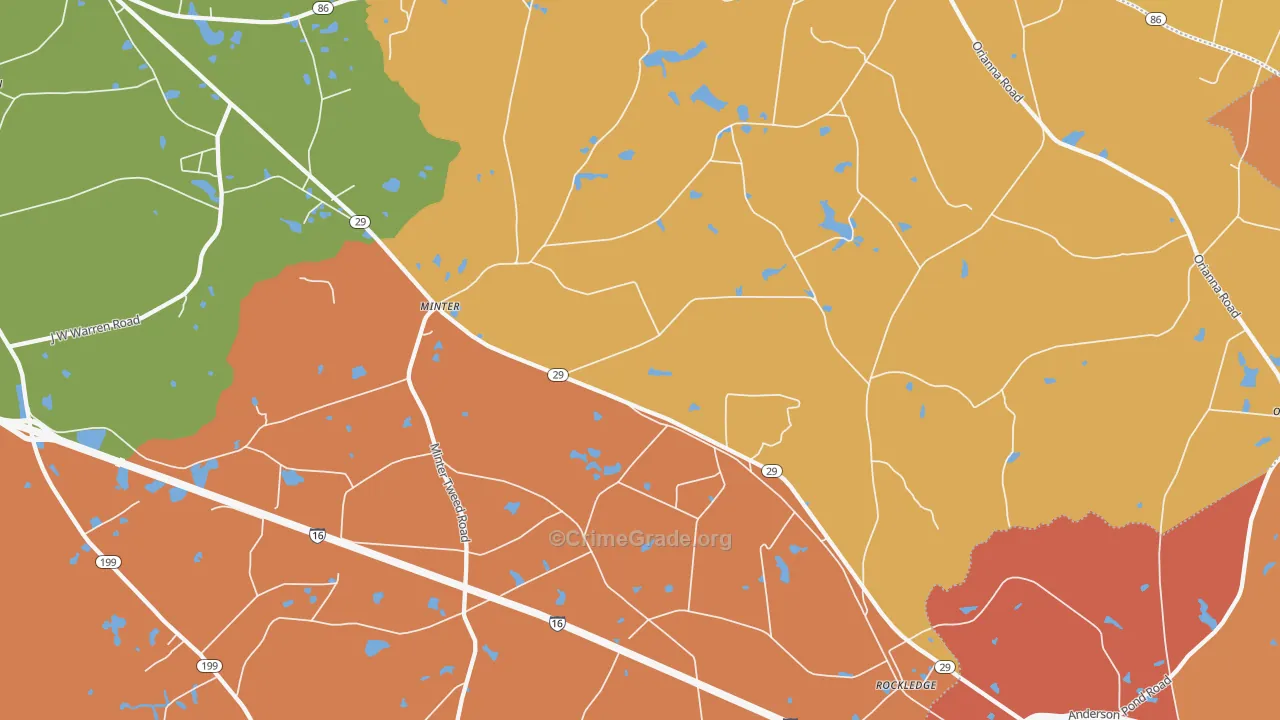 Rockledge, GA Map of Robbery Rates