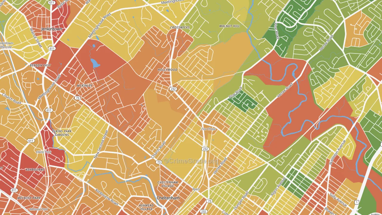 Rockledge, PA Map of Robbery Rates