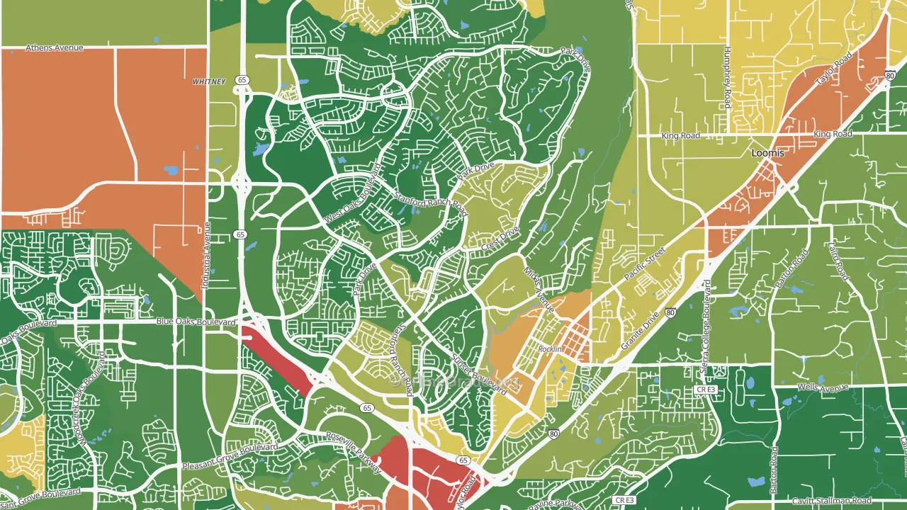 Rocklin, CA Map of Robbery Rates