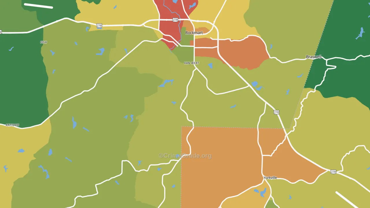 Rockmart, GA Map of Robbery Rates