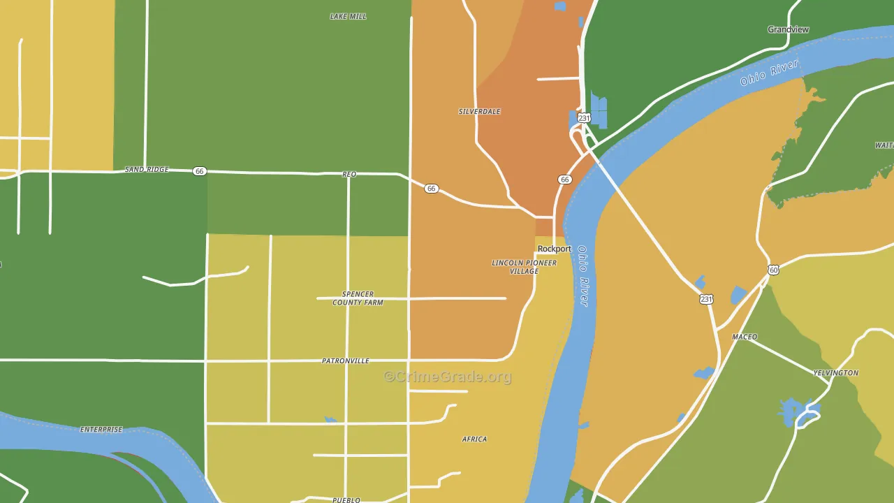 Rockport, IN Map of Robbery Rates