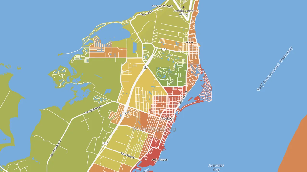 Rockport, TX Map of Robbery Rates