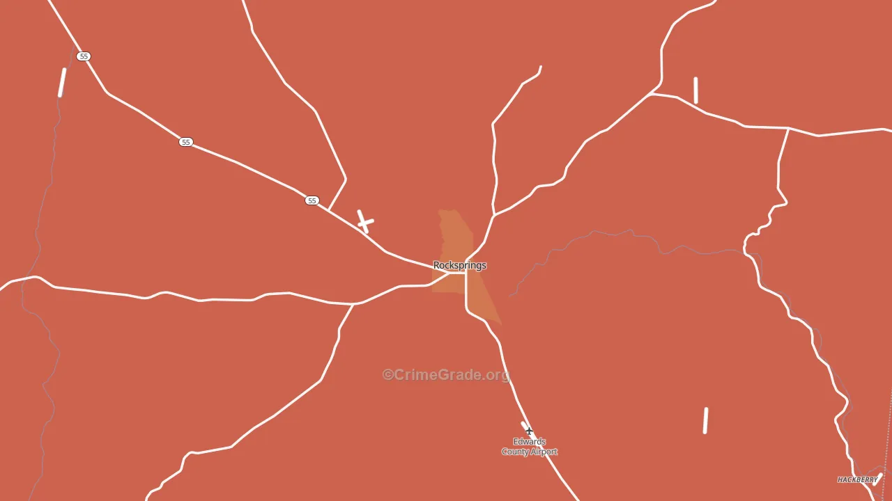 Rocksprings, TX Map of Robbery Rates