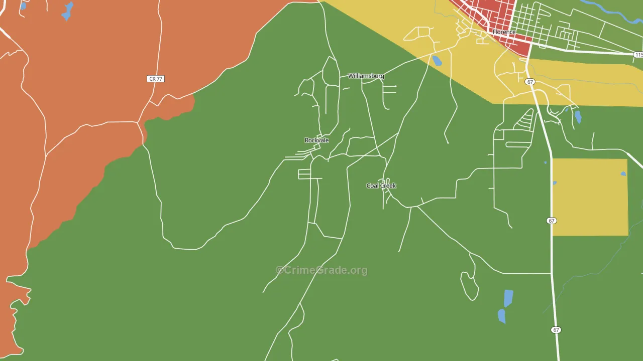 Rockvale, CO Map of Robbery Rates