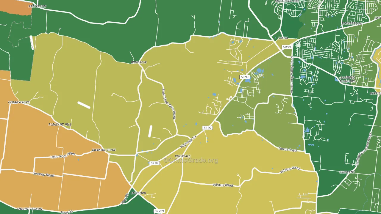 Rockvale, TN Map of Robbery Rates