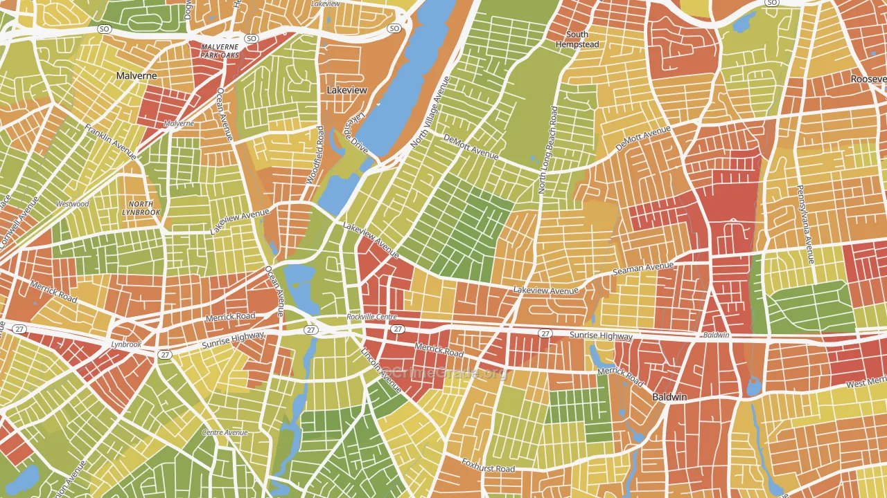 Rockville Centre, NY Map of Robbery Rates