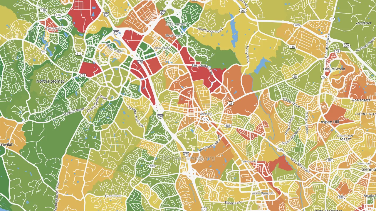 Rockville, MD Map of Robbery Rates