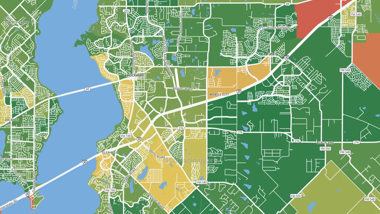 Rockwall County, TX Map of Robbery Rates
