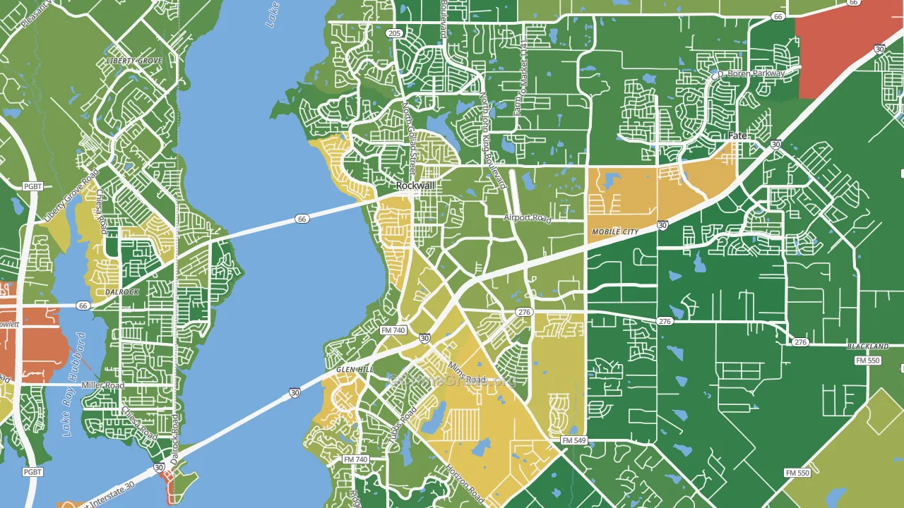 Rockwall, TX Map of Robbery Rates