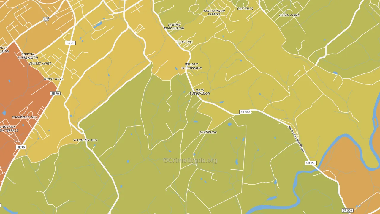 Rockwood Hill, TN Map of Robbery Rates