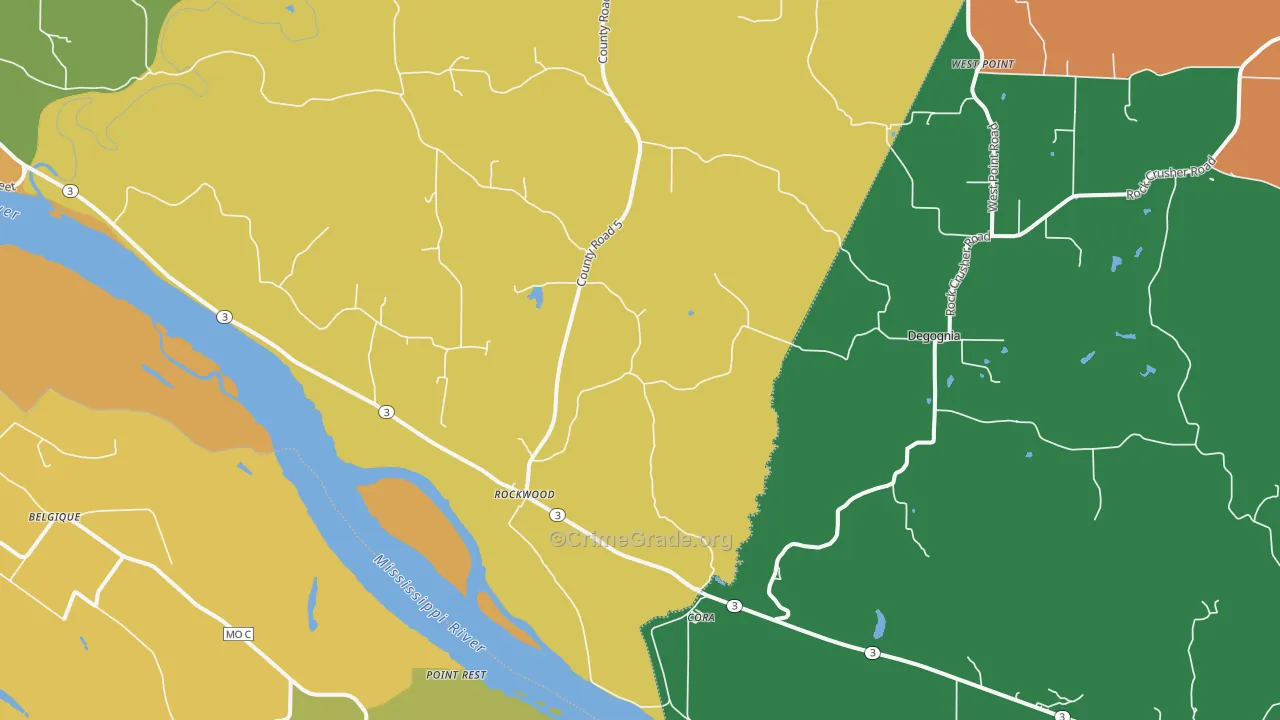 Rockwood, IL Map of Robbery Rates