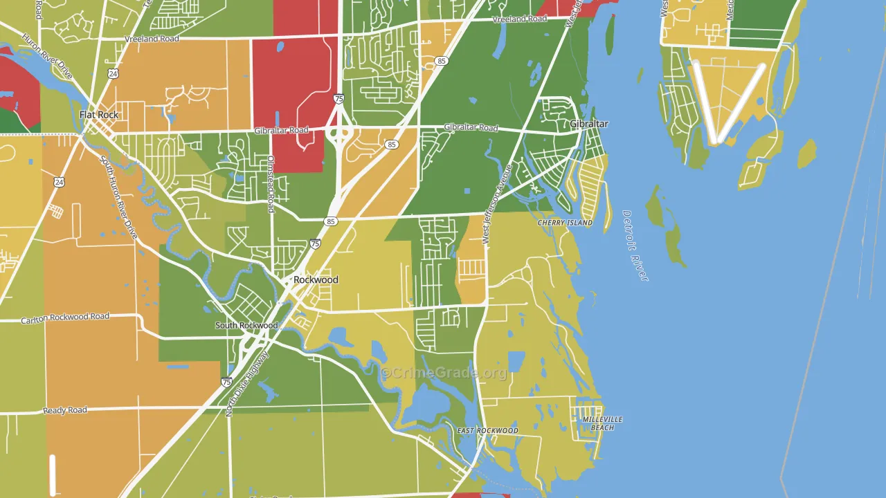 Rockwood, MI Map of Robbery Rates