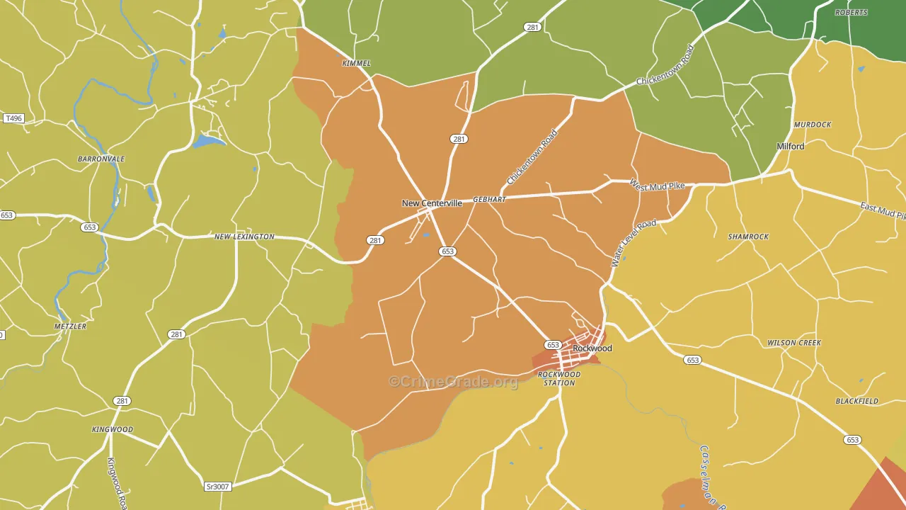 Rockwood, PA Map of Robbery Rates