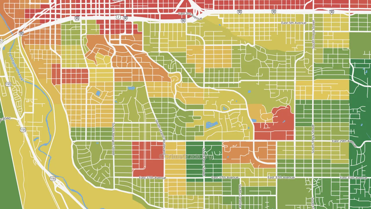 Rockwood, Spokane, WA Map of Robbery Rates