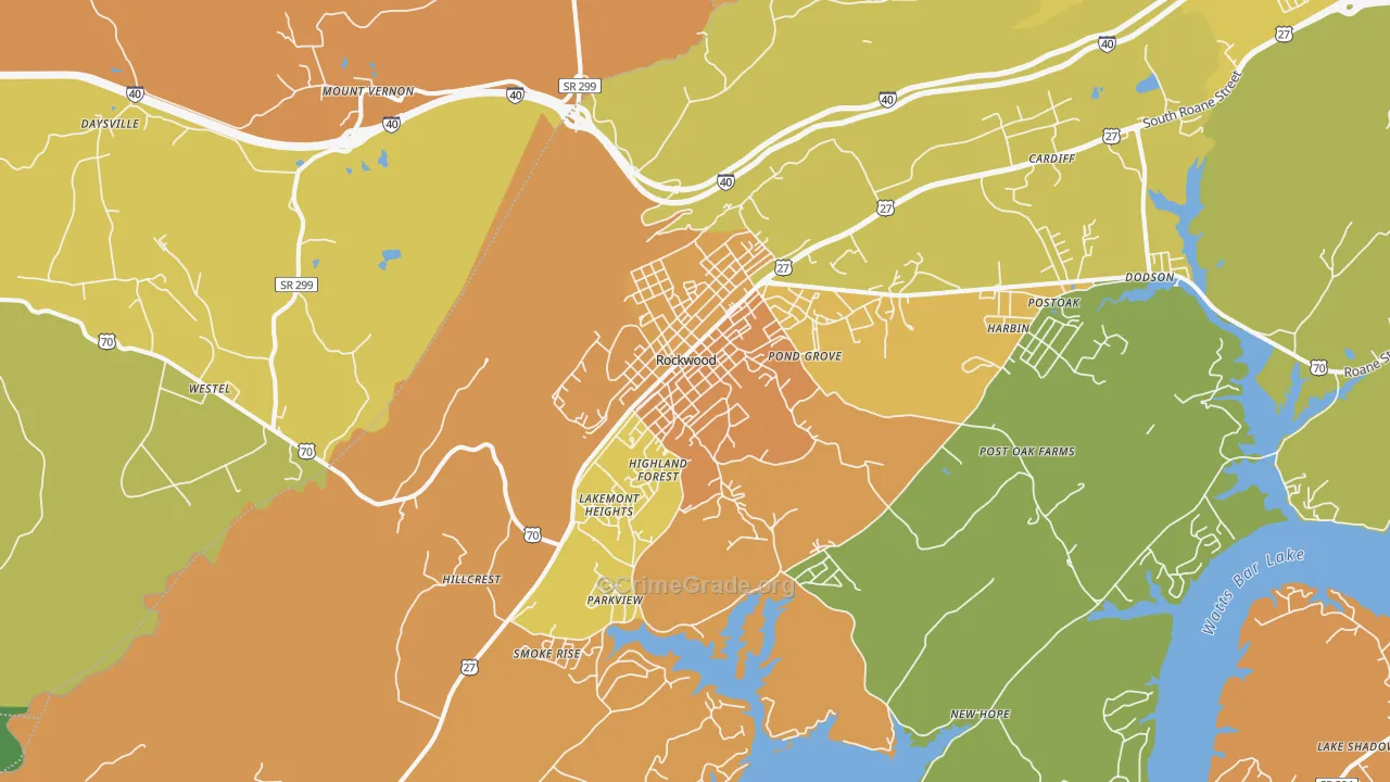 Rockwood, TN Map of Robbery Rates