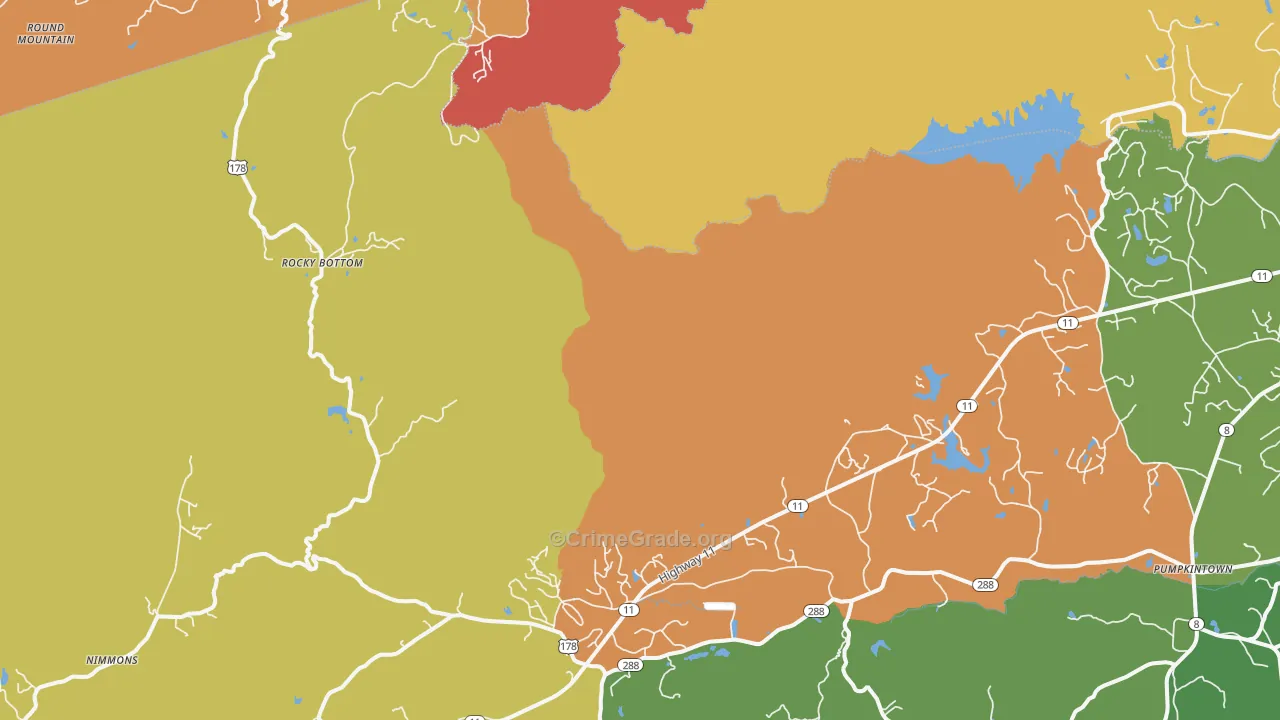 Rocky Bottom, SC Map of Robbery Rates