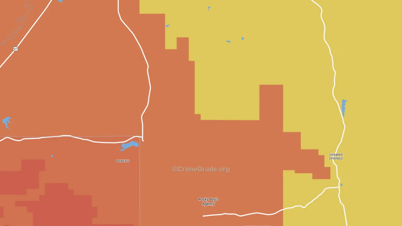 Rocky Boy, MT Map of Robbery Rates