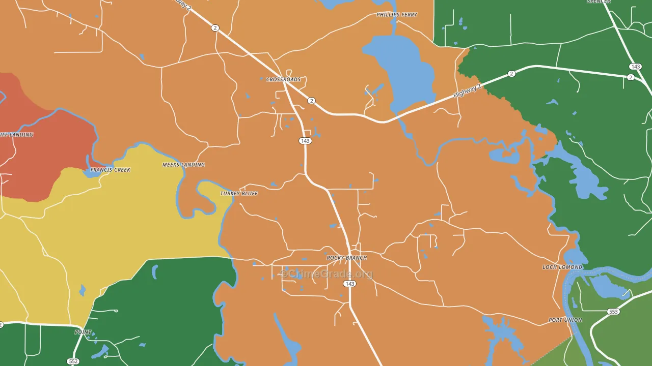 Rocky Branch, LA Map of Robbery Rates