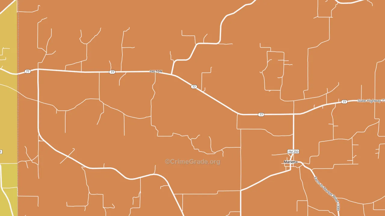 Rocky Branch, TX Map of Robbery Rates