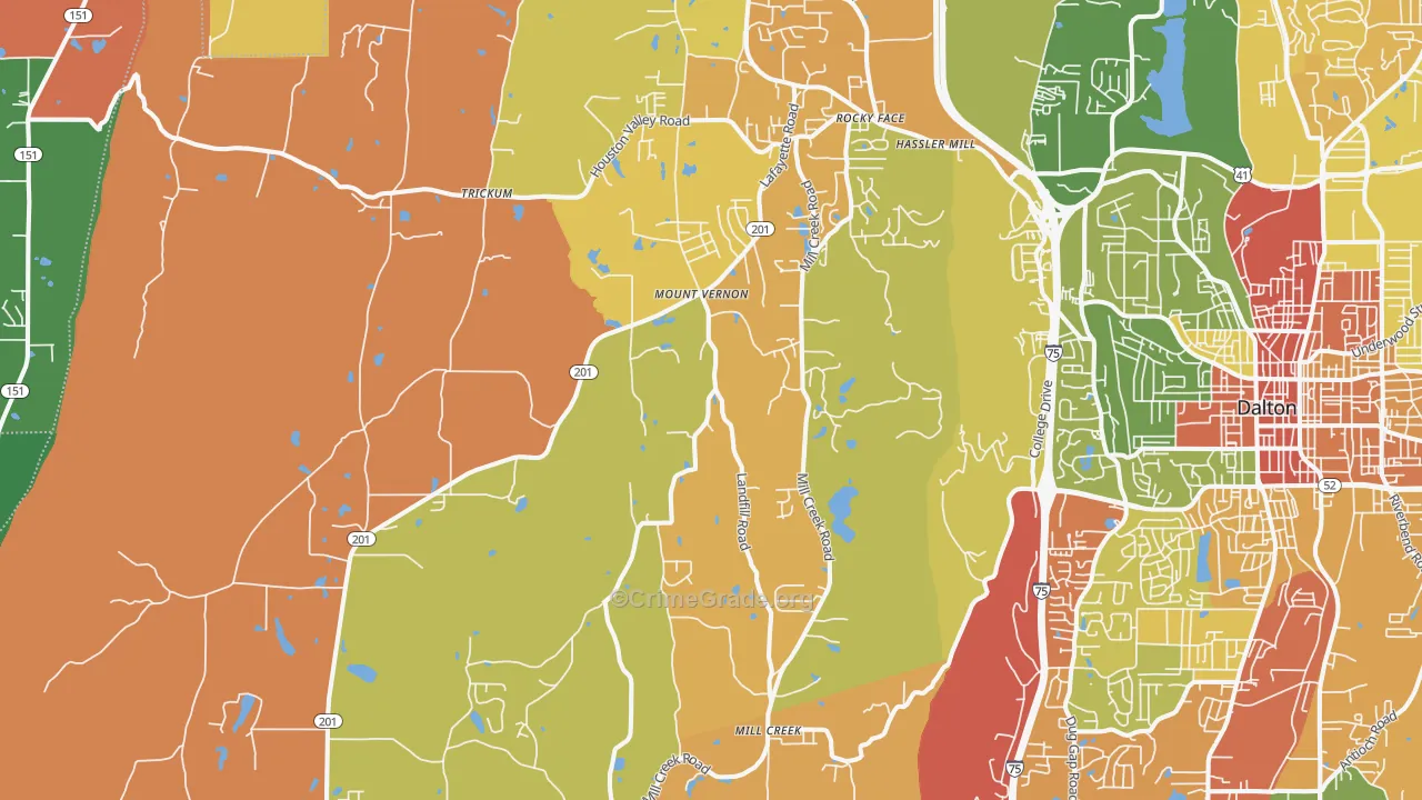 Rocky Face, GA Map of Robbery Rates
