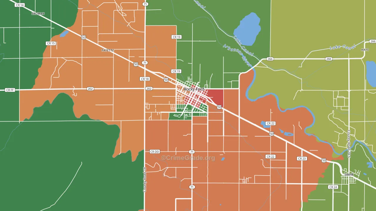 Rocky Ford, CO Map of Robbery Rates