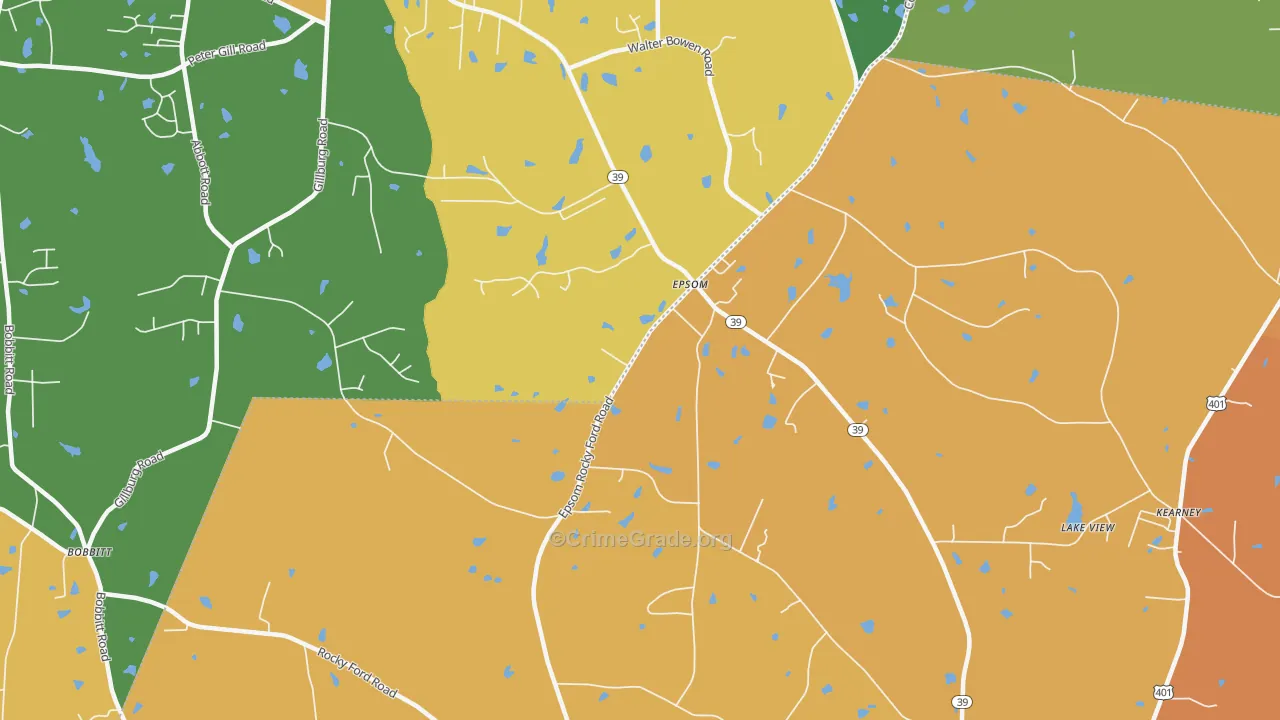 Rocky Ford, NC Map of Robbery Rates