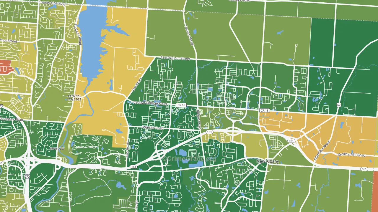 Rocky-Fork Blacklick Accord, Westerville, OH Map of Robbery Rates