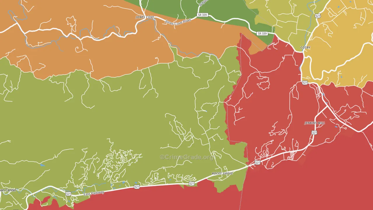 Rocky Grove, TN Map of Robbery Rates