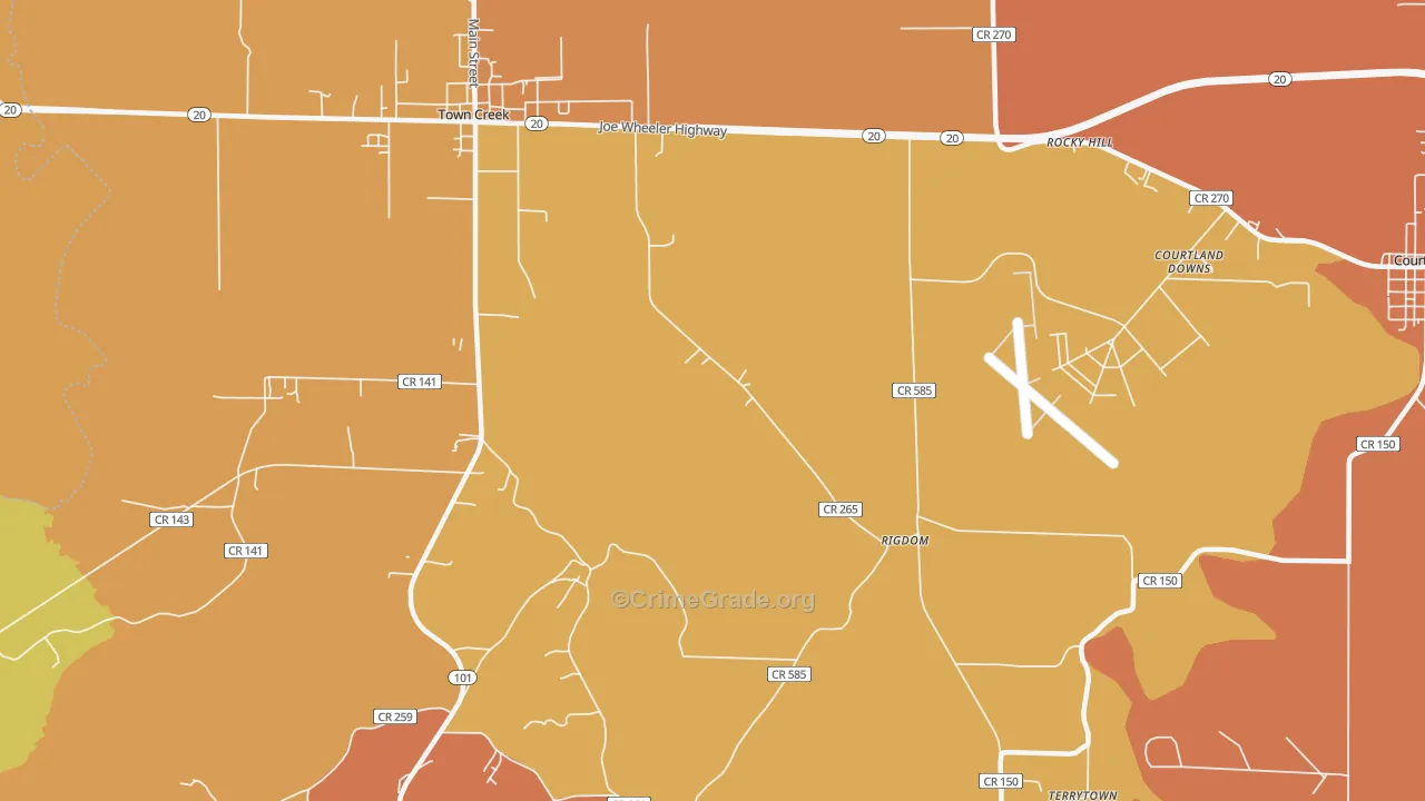 Rocky Hill, AL Map of Robbery Rates
