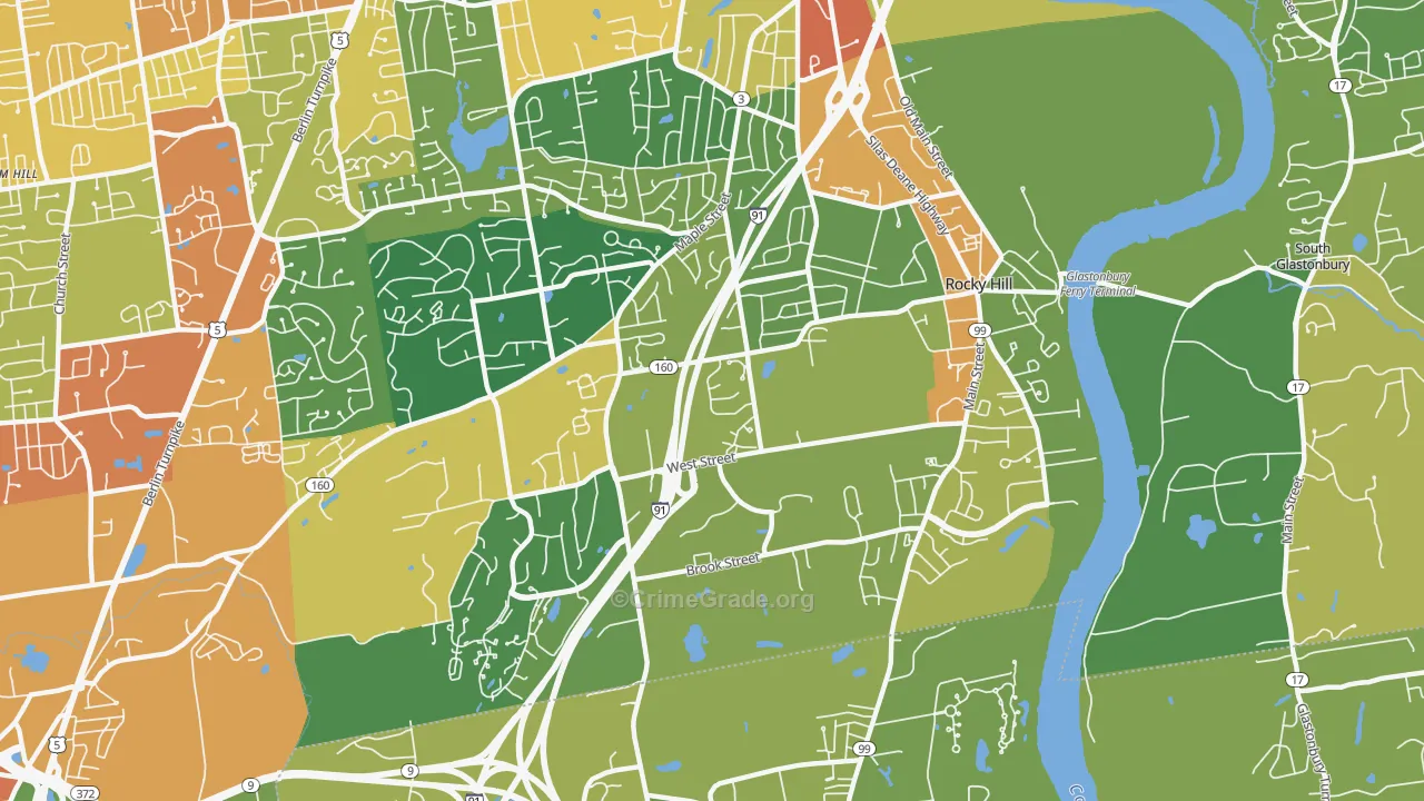 Rocky Hill, CT Map of Robbery Rates