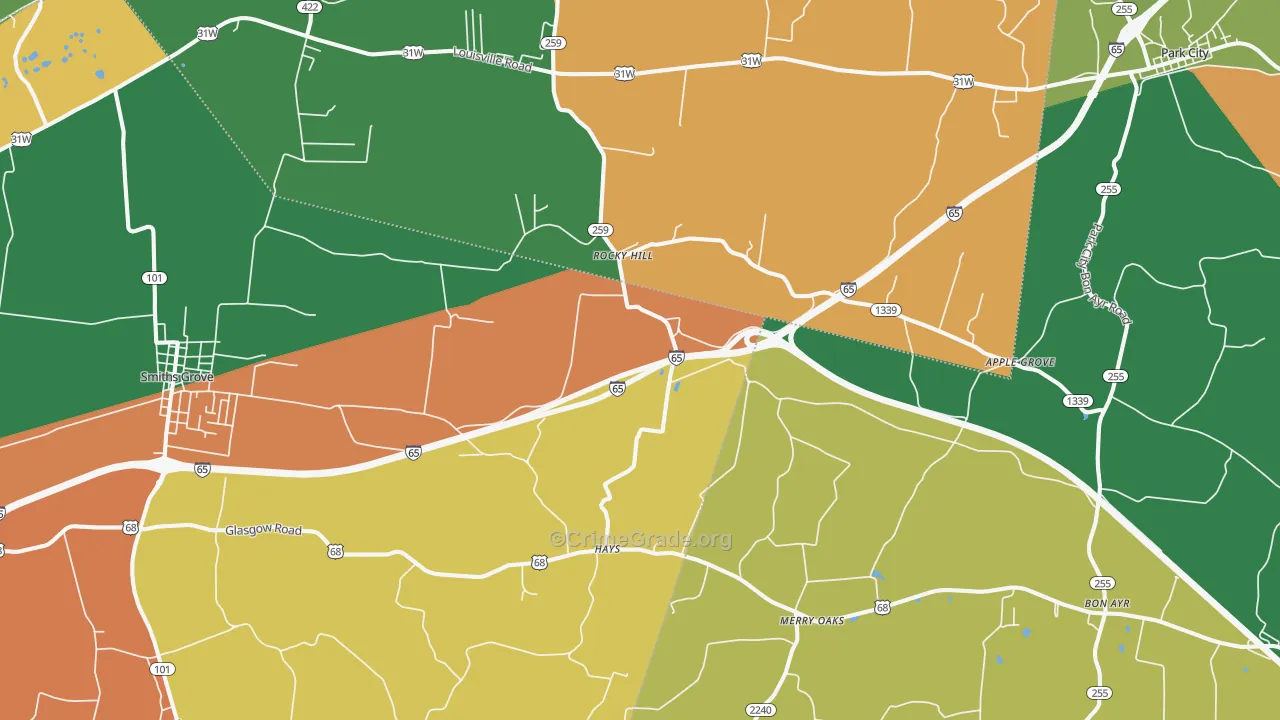 Rocky Hill, KY Map of Robbery Rates