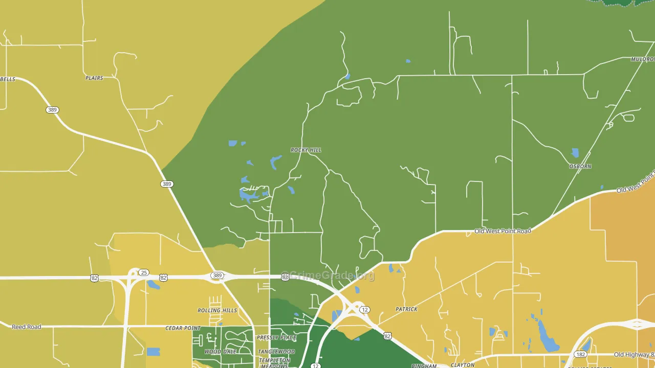 Rocky Hill, MS Map of Robbery Rates