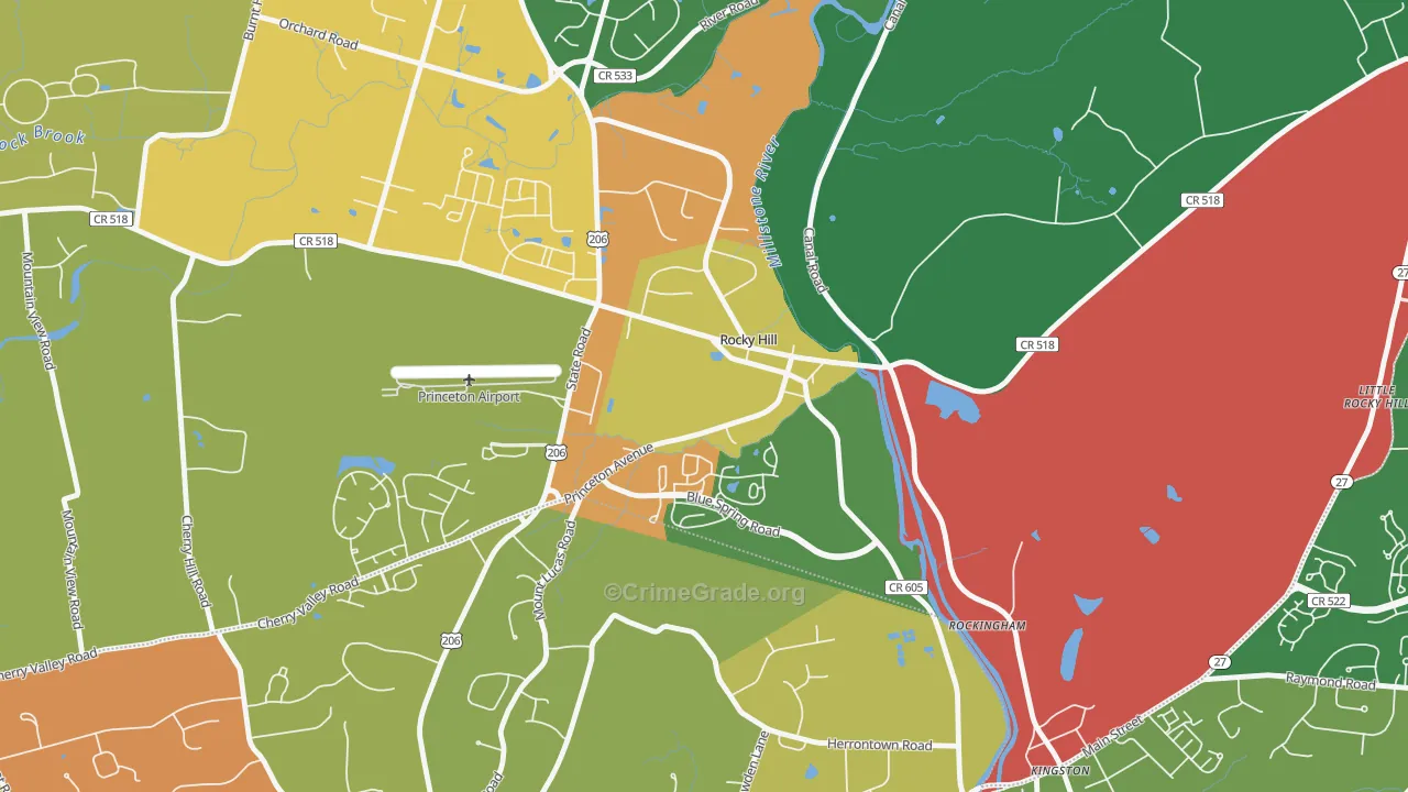 Rocky Hill, NJ Map of Robbery Rates