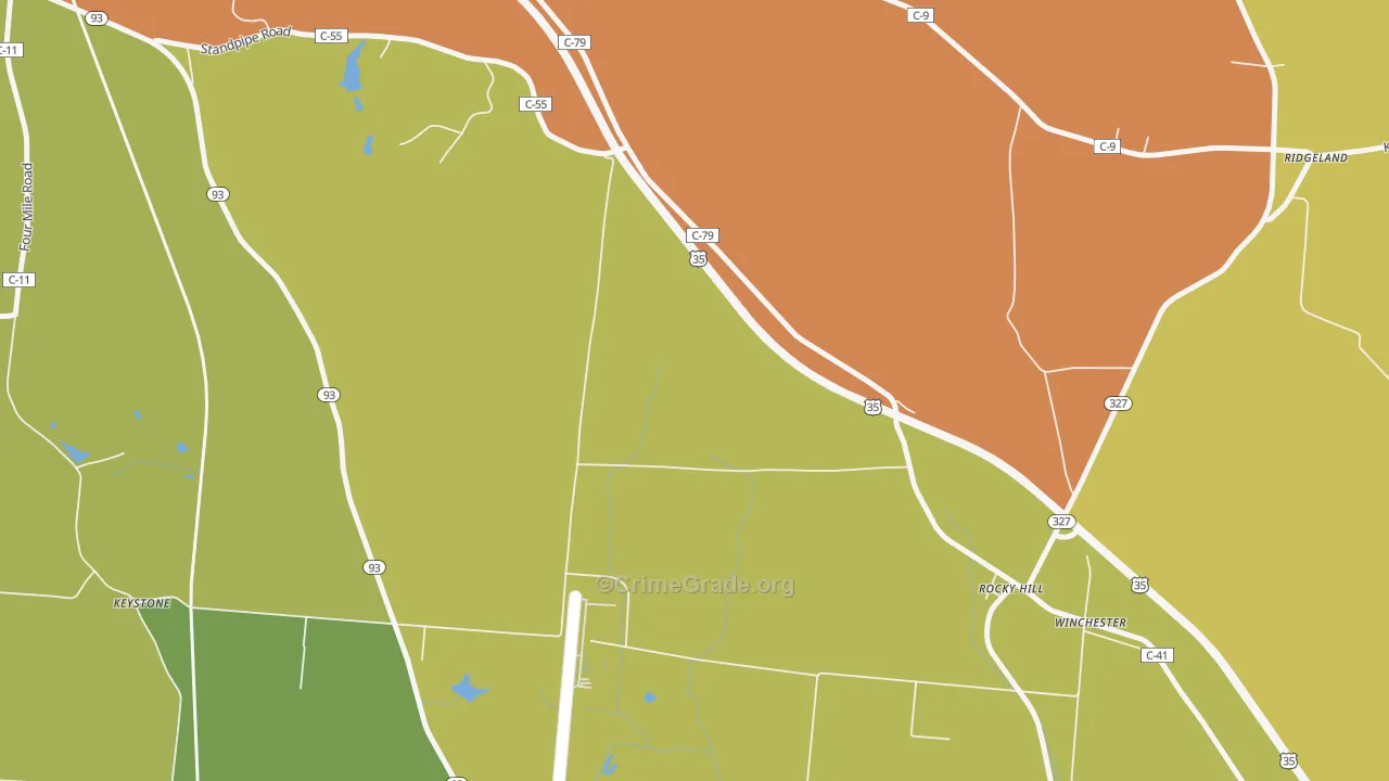 Rocky Hill, OH Map of Robbery Rates