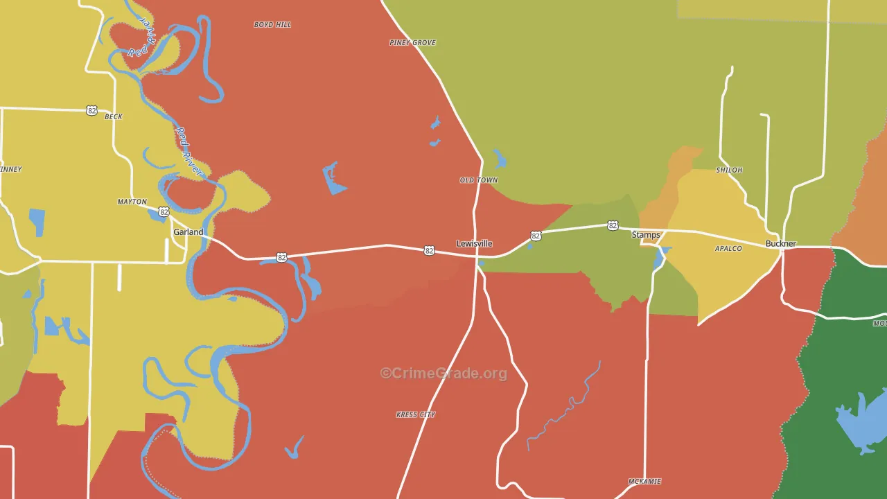 Rocky Mound, AR Map of Robbery Rates