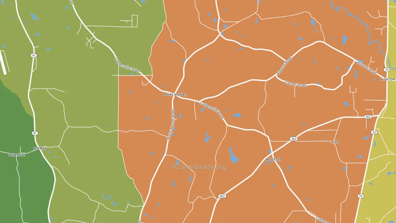Rocky Mount, GA Map of Robbery Rates